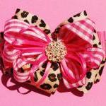 Cheetah N Pink Party Girls Bow Hair Clip