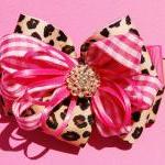 Cheetah N Pink Party Girls Bow Hair Clip