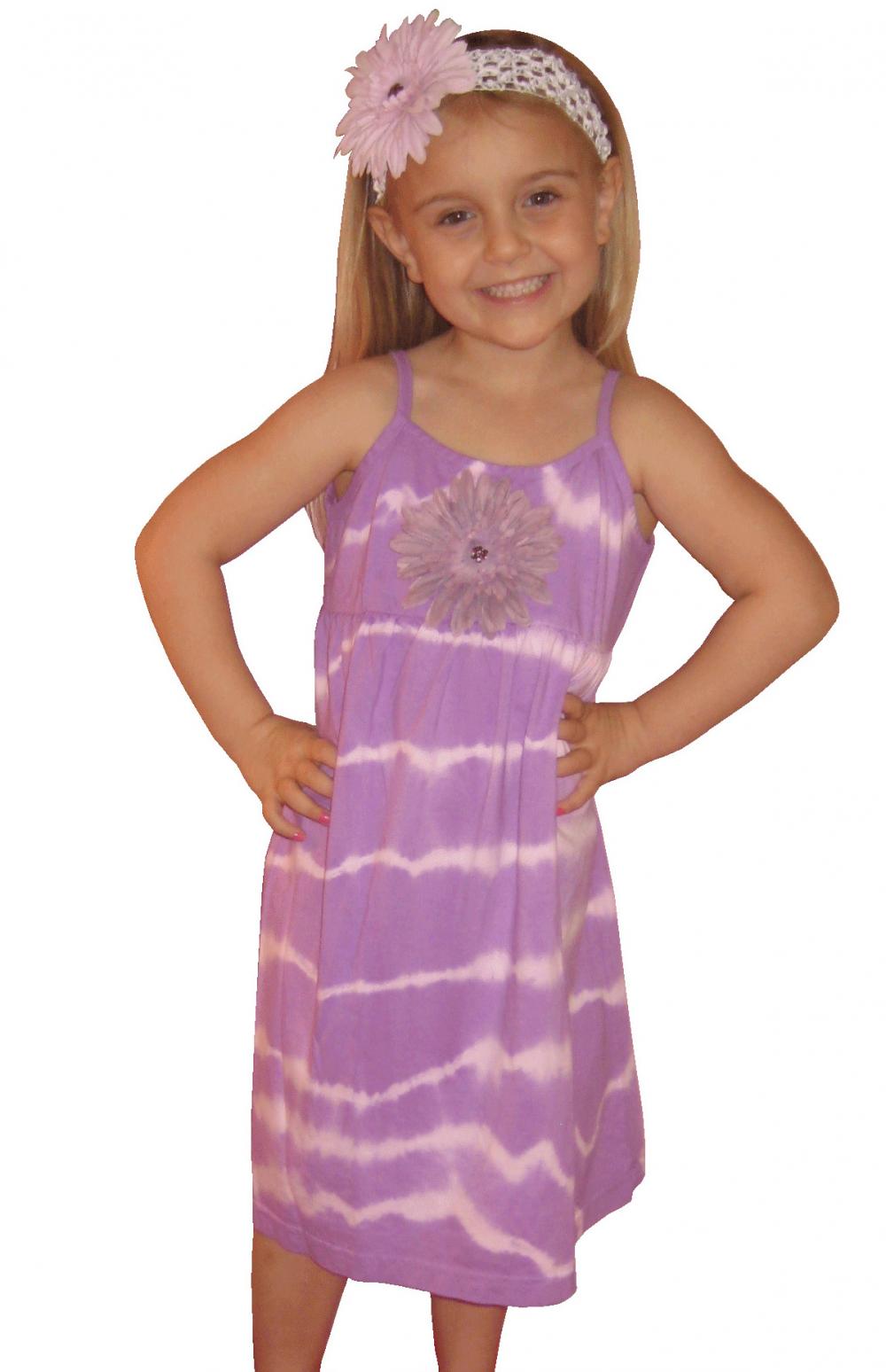 Pink & Purple Tye Dye Gerber Daisy Girls Summer Dress