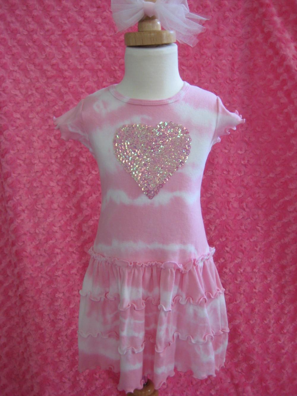 Pink Sequin Heart, Girls Summer Dress