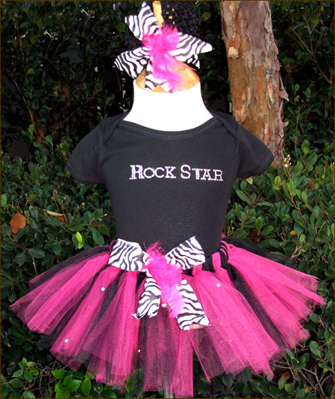 Punk Rock Star Pink N Black Tutu And Headband Set